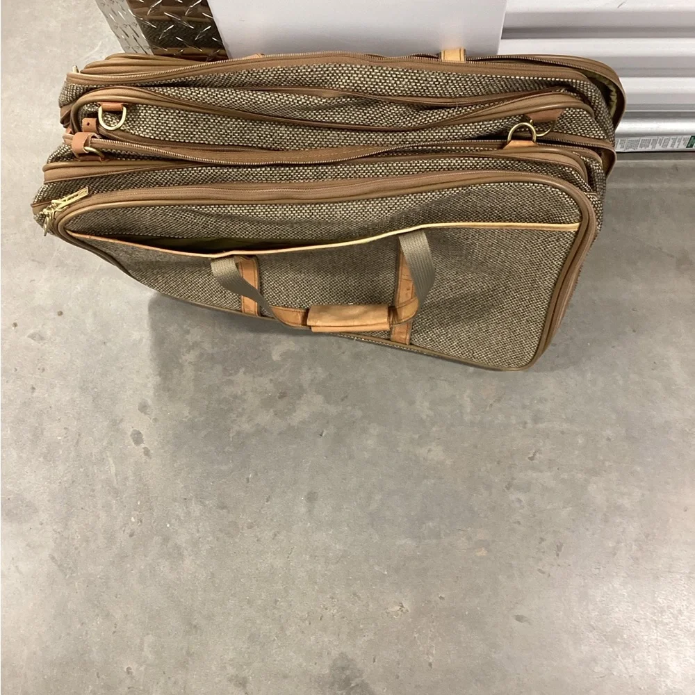 Men's Brown Canvas Travel Briefcase with Tan Trim and Leather Accents